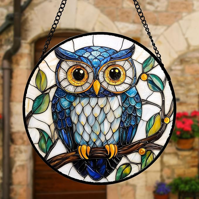 DASTOLL Stained Glass Window Hanging, Owl Gifts - Image 2