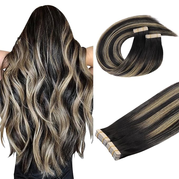 DOORES Human Hair Extensions Tape in, Balayage Natural Black to Light Blonde 22 Inch 100g 40pcs, Tape in Hair Extensions Remy Hair Extensions Straight Hair