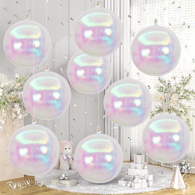 Iridescent Balloons 9 pcs, Giant 4D Round Balloons 22 Inch Clear Ball Balloon by Cledeco