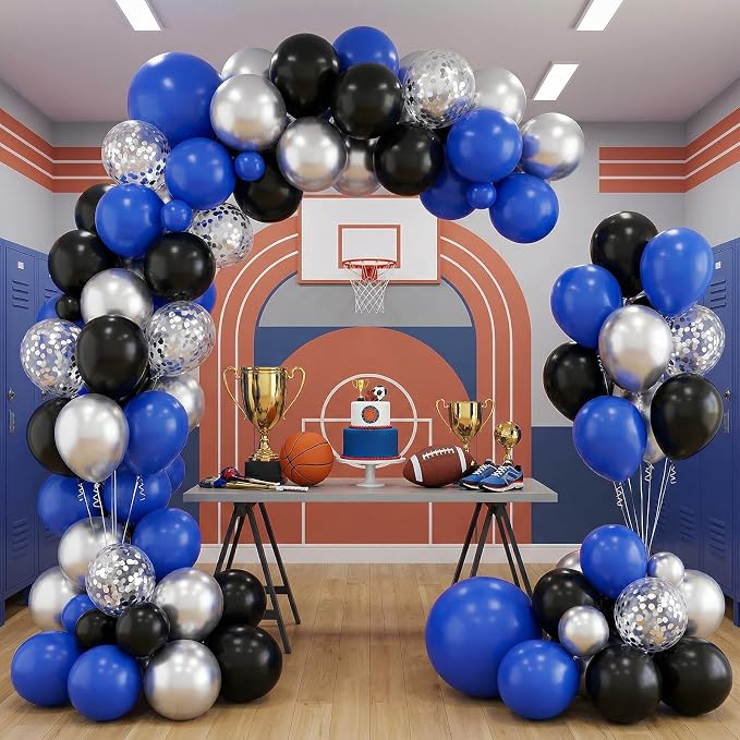 130pcs 18 12 10 5 Inch Royal Blue and Black Latex Balloon Garland Arch Kit | - Image 6