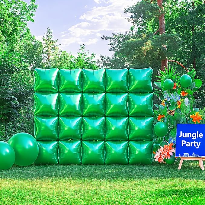 NISOCY 25PCS Metallic Green Square Foil Balloons Wall Backdrop | Double Sided - Image 5