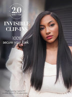 LUVME Invisible Clip in Hair Extensions, Yaki Straight Real Human Hair Remy Hair Clip ins for Women, Natural Human Hair, 24 inch 110g 6Pcs, Natural Black