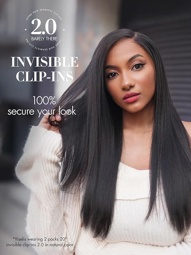 LUVME Invisible Clip in Hair Extensions, Yaki Straight Real Human Hair Remy Hair Clip ins for Women, Natural Human Hair, 18 inch 110g 6Pcs, Natural Black