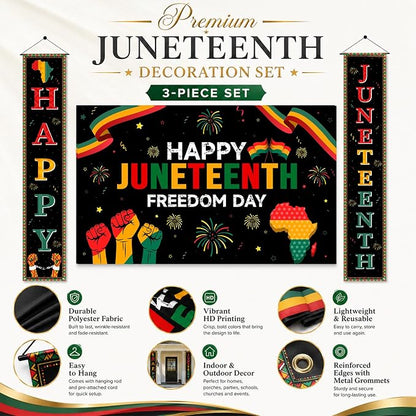 3Pcs Juneteenth Decoration Outdoor Happy Juneteenth Banner, June 19th - Image 3