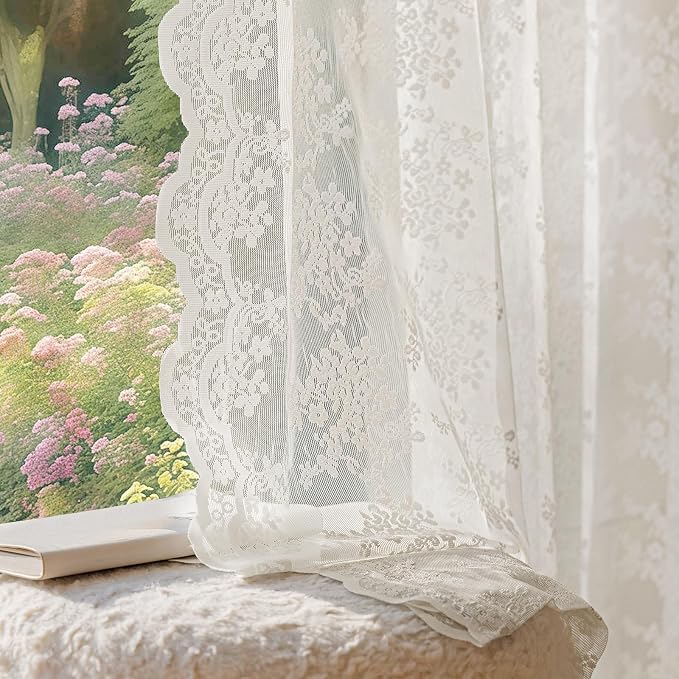 Anmao Vintage Lace Curtains 54 Inches Long 2 Panels Set, Romantic Elegant Light by Anmao