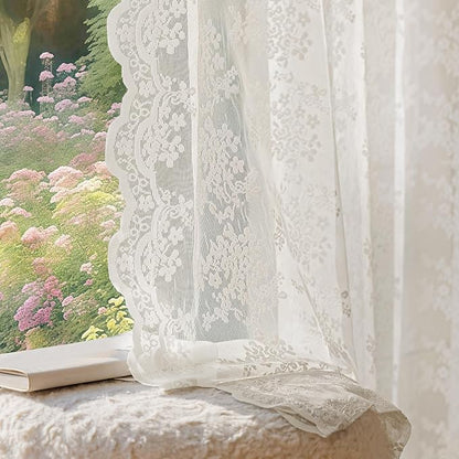 Anmao Vintage Lace Curtains 54 Inches Long 2 Panels Set, Romantic Elegant Light by Anmao