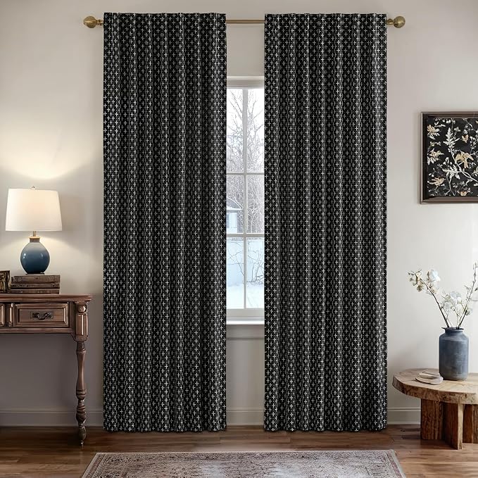 MIULEE Patterned Farmhouse Linen Curtains, Back Tab - Image 2
