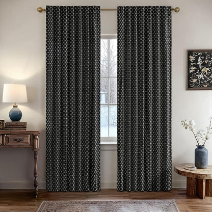 MIULEE Patterned Farmhouse Linen Curtains, Back Tab - Image 2
