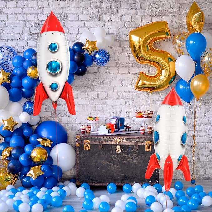2 Pcs Large Rocket Balloons for Kids, 33 Inch Rocket Ship Balloon, Space Foil - Image 4
