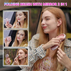 LCD Screen Cordless Hair Straightener Curler 2 in 1, Portable Mini Hair Straightening Brush for Travel Negative Ionic Fast Heating Hot Comb for Women, Folding Brush with Mirror, Blue