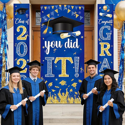 Blue and Gold Graduation Decorations 2026 Congrats Grad Hanging Banner You Did - Image 7