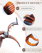 Flat Hair Clips for Women,6 Pcs Curved Claw Clips for Women Girl, Large Strong Hold Barrettes Claw Clips for All Hair Textures Thick & Thin Hai