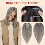 Rich Choices Human Hair Toppers for Women-100% Real Remy Hair Topper No Bang-Upgraded 150% Density 9 * 12CM Lace Base-Clip in Hairs Topper for Thinning Hairs-10Inch #G2 Grey