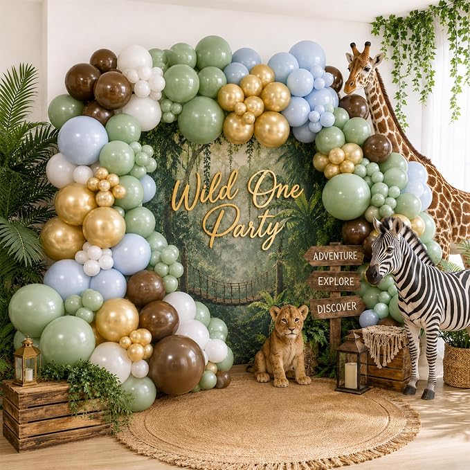Sage Green Blue Brown Balloons, 12 Inch Dinosaur Theme Dusty Blue Green Dark - Image 4
