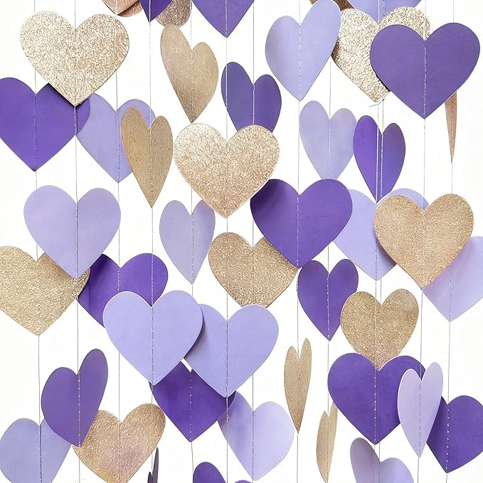 Champagne Gold Purple Heart Party Decorations Glitter Paper Love Heart Hanging by pinkblume