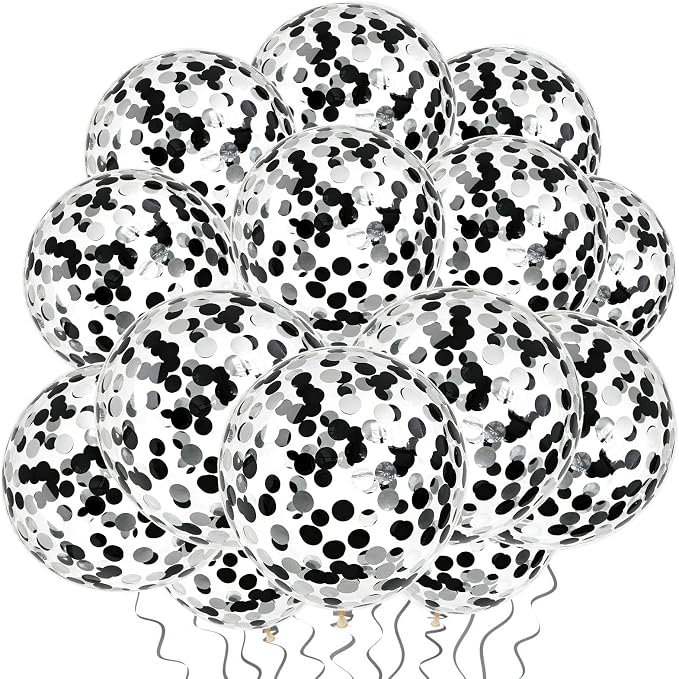 VHUWE Black Silver Confetti Balloons 25 Pcs, 12 Inch Thickened Clear Latex - Image 4