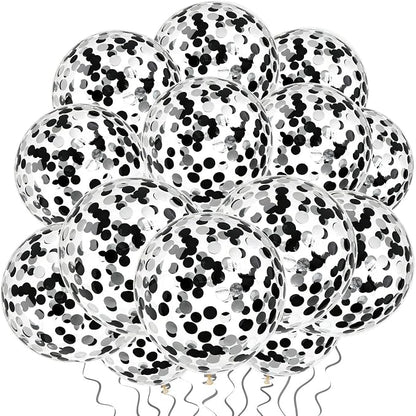 VHUWE Black Silver Confetti Balloons 25 Pcs, 12 Inch Thickened Clear Latex - Image 4