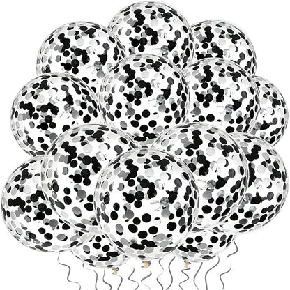 VHUWE Black Silver Confetti Balloons 25 Pcs, 12 Inch Thickened Clear Latex by VHUWE
