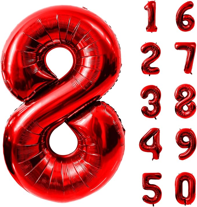 40 Inch Red Number 8 Balloon Large Red Foil Balloon Red 8 Balloons Mylar Helium by Yeodong