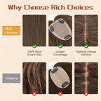 Rich Choices Human Hair Toppers for Women-100% Real Remy Hair Topper No Bang-Upgraded 150% Density 9 * 12CM Lace Base-Clip in Hairs Topper for Thinning Hairs-14Inch #2 Dark Brown