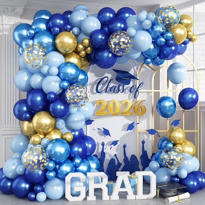 Graduation Balloon Arch Kit Blue and Gold Balloon Garland Royal Pastel Light by Domgoge