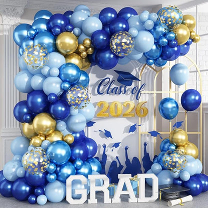 Graduation Balloon Arch Kit Blue and Gold Balloon Garland Royal Pastel Light by Domgoge
