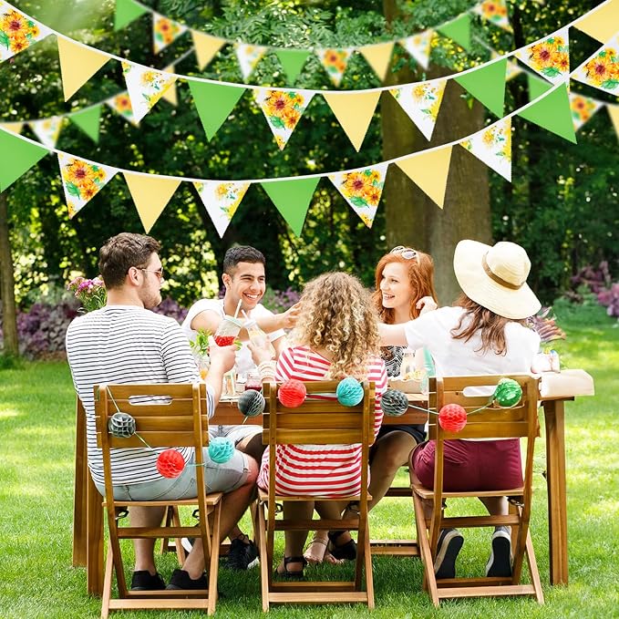 G2PLUS Sunflower Bunting Banner, 39Ft Yellow Green Triangle Pennant Garland - Image 4