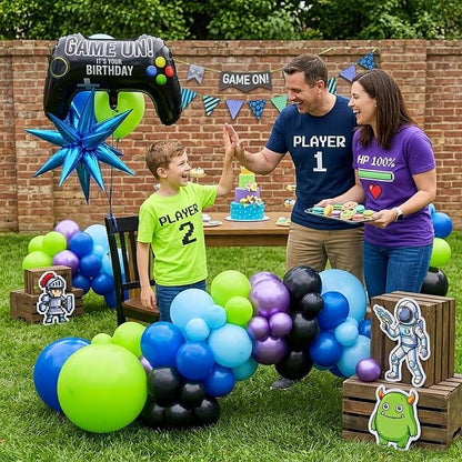 Video game Themed blue and green chrome purple balloon garland arch kit 140+pcs - Image 5