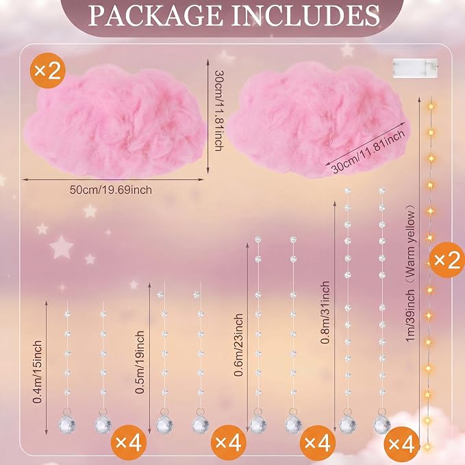 Marsui Artificial Cloud Props LED Hanging Pink Light String Fake Imitation 3D - Image 3