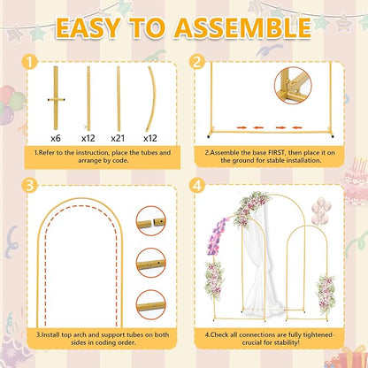 Toodour Arch Backdrop Stand 7.2FT, 6FT Set of 3 Gold Metal Wedding Balloon Arch - Image 3