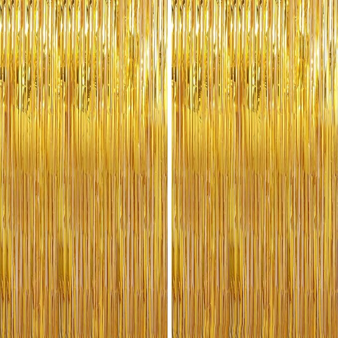 Crosize 8 Pack Gold Party Streamers Backdrop, 3.3 x 9.9 ft | Tinsel Foil Fringe by Crosize