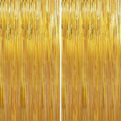 Crosize 8 Pack Gold Party Streamers Backdrop, 3.3 x 9.9 ft | Tinsel Foil Fringe by Crosize