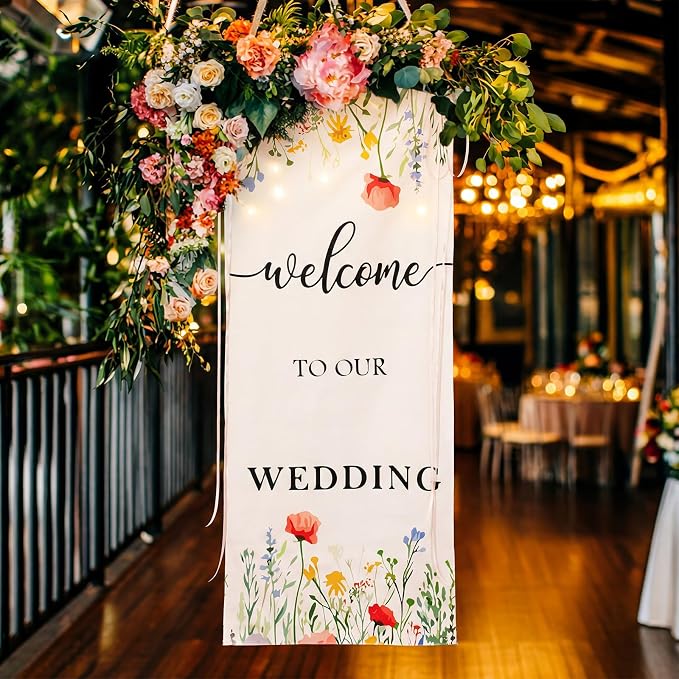 Yousoontic Welcome to Our Wedding Floral Linen Rustic Wedding Welcome Banner - Image 5