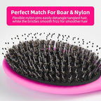 Boar Bristles Hair Brush for Women and Men, Detangling Hair Brush for Smoothing Massage Add Shine, Nylon&Boar Bristles Detangler brush for Hair Healthy (1 Pack-HotPink)