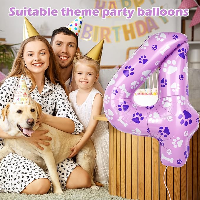 40 Inch Pink Dog Paw Balloons, Numeral 4 Birthday Balloons - Image 3