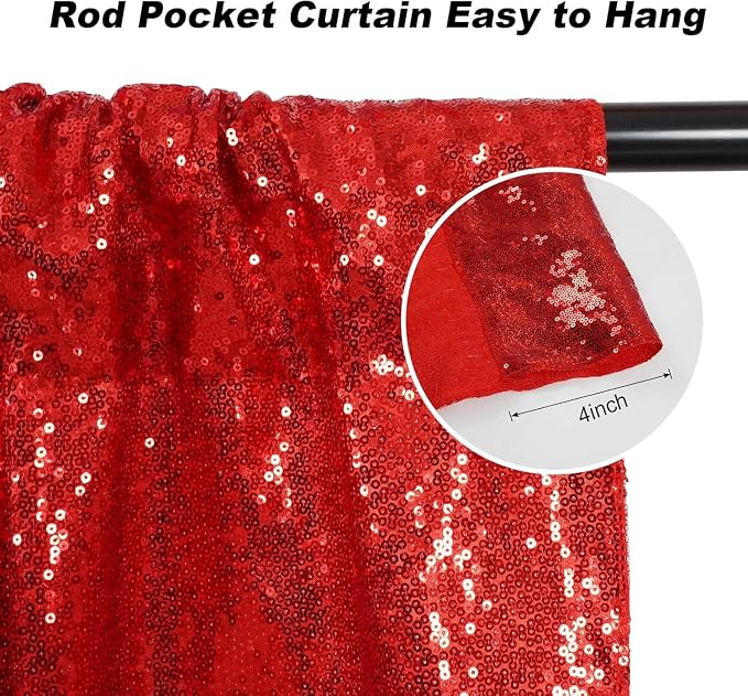 Juya Delight Red Sequin Backdrop Curtain, Glitter Backdrop Curtain - Image 3