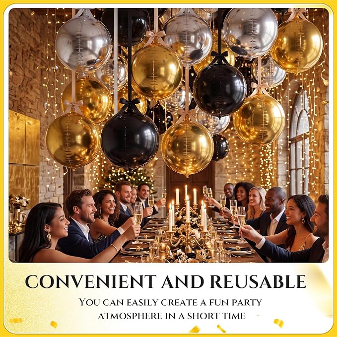 18 Set 22 Inch Black Silver Gold 4D Giant Round Foil Balloon Bulk Metallic - Image 4