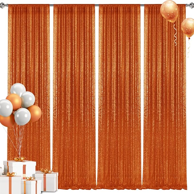 2×8FT-4PCS Orange Sequin Backdrop Curtains Panels, Photography Backdrop Glitter - Image 7