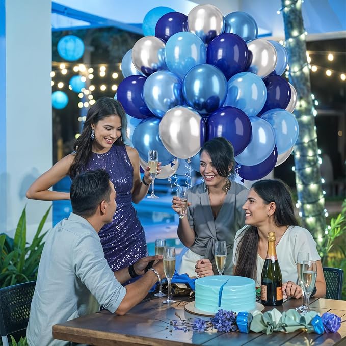 Blue and Silver Balloons, Fathers Day Graduation Balloons Pearl Royal Navy Blue - Image 5