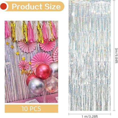 10 Pack Silver Foil Curtain Backdrop 3.2ft x 9.8ft Metallic Tinsel Foil Fringe - Image 3