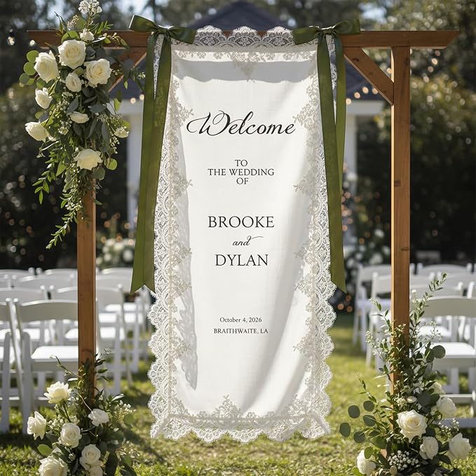 Custom Wedding Welcome Sign Fabric Linen Banner by DUNACO