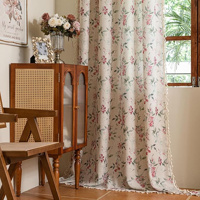 ENJOYBRIDAL Floral Curtains 96 Inches Bedroom Semi Sheer Drapes Cottage Living - Image 7
