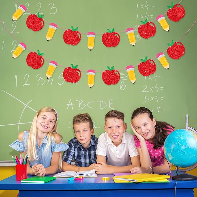 School Banner Garland For Back To School Decorations, Glitter Apple Pencil - Image 7