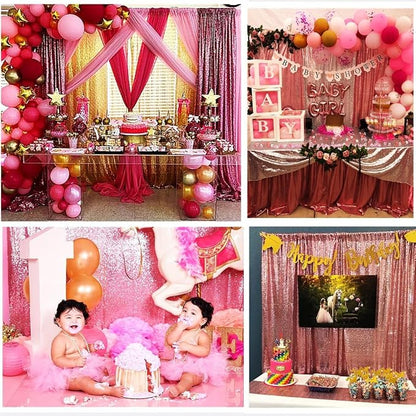 Poise3EHome Fuchsia Pink Sequin Backdrop, 4 Panels 2x8ft Glitter Curtain - Image 6