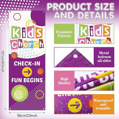 Hahafelt Kids Church Check-in Banners 23 x 63 Inch VBS 2026 Childrens Church - Image 2