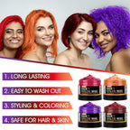 4 Colors Temporary Hair Color Wax for Christmas Party, Stocking Stuffers-DIY Washable Natural Instant Hair Color for Women Temporary Hair Dye for Kids Teens Women Men (Red&Orange&Claret&Purple 5 pcs)