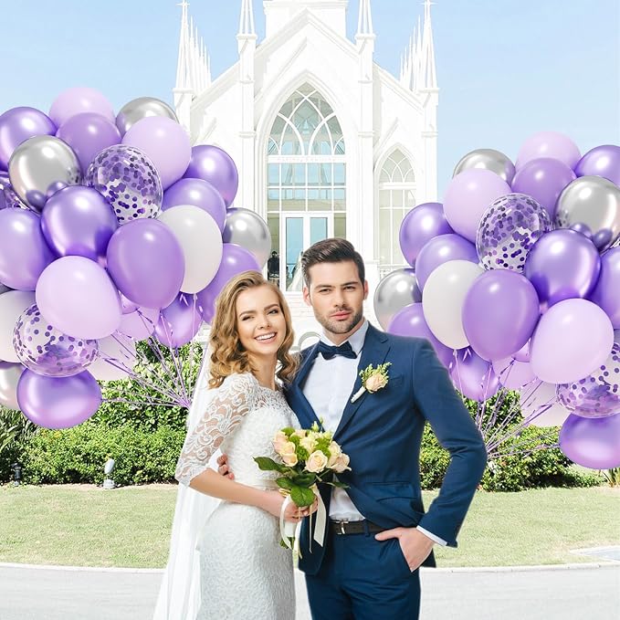 60pcs Purple and Silver Balloons 12inch - Image 6