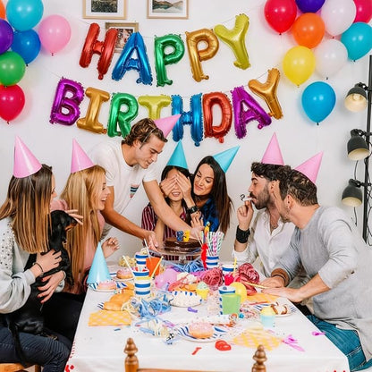 Rainbow Happy Birthday Letters Balloon Banner Kit, Usable Mylar Decorations - Image 3