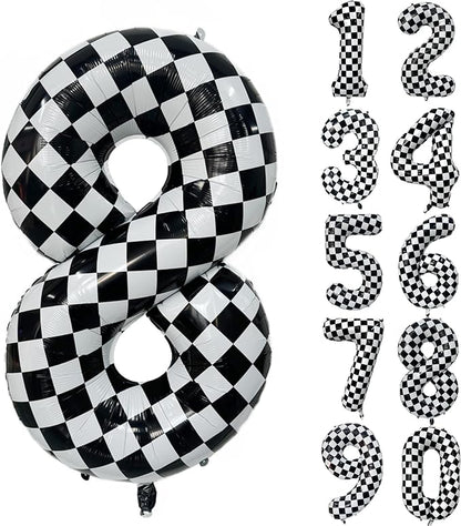 40 Inch Checkered Number Balloon 8 Black and White Number 8 Balloon Foil Helium by Yeodong