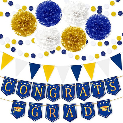 Blue and Gold Graduation Decorations 2026 Set, Congrats Grad Banner | by Nelotaor